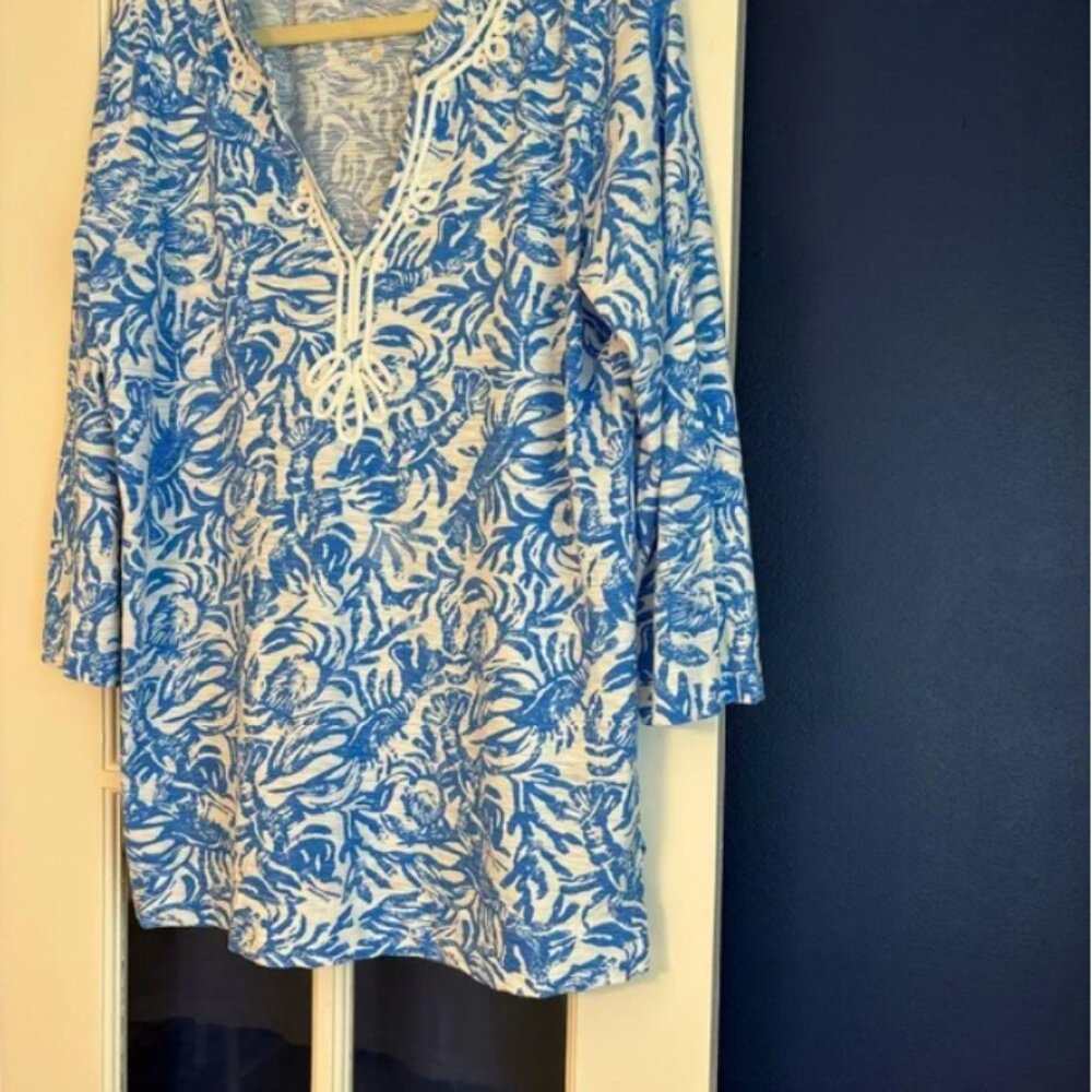 Lilly Pulitzer EUC Kaia Tunic Top in Aqua Lounge - Picture 3 of 4